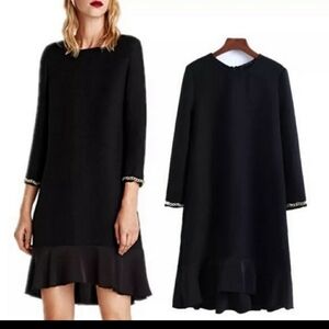 Zara Basic Collection Black Textured Dress Gold Chain Cuff Accent S